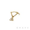 316L SURGICAL STEEL THREADLESS PUSH IN TRIPLE ROUND BEZEL CHAIN DANGLE DANGLE CZ TOP PART